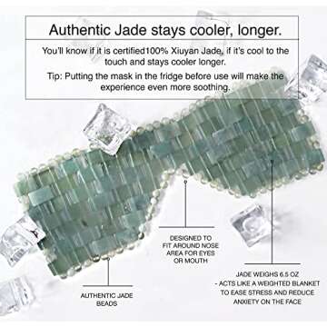 GingerChi Genuine Jade Eye Mask for Relaxation and Rejuvenation, Natural Stone Eye Mask