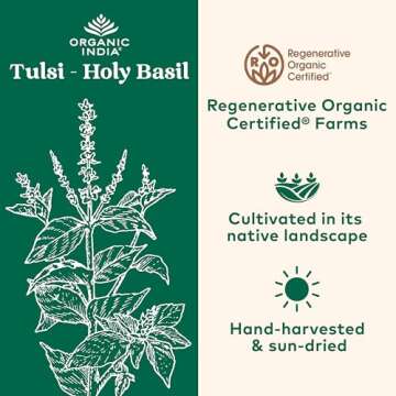 Organic India Tulsi Holy Basil Capsules - Holy Basil Extract - Holy Basil Leaf Supplement, Herbal Su...