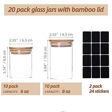 YANGNAY 20 Pack Glass Jars with Bamboo Lids for Storage