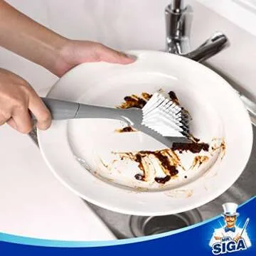 MR.SIGA Ergonomic Dish Brush Set with Built-in Scraper