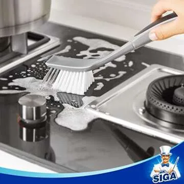 MR.SIGA Ergonomic Dish Brush Set with Built-in Scraper