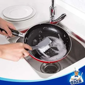 MR.SIGA Ergonomic Dish Brush Set with Built-in Scraper
