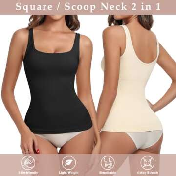 imisic Women's Tummy Control Shapewear Tank Tops Seamless Square/V Neck Compression Body Shaper Cami...
