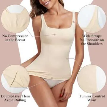 imisic Women's Tummy Control Shapewear Tank Tops Seamless Square/V Neck Compression Body Shaper Camisole Nude L