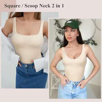 imisic Women's Tummy Control Shapewear Tank Tops Seamless Square/V Neck Compression Body Shaper Camisole Nude L