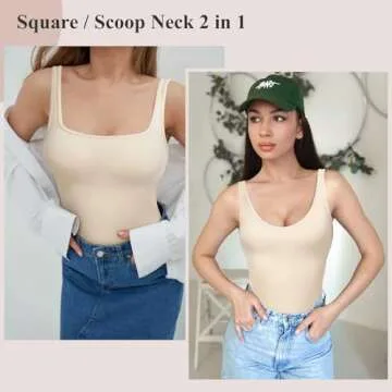 imisic Women's Tummy Control Shapewear Tank Tops Seamless Square/V Neck Compression Body Shaper Camisole Nude L