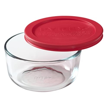 Pyrex Simply Store 2-Cup Single Glass Food Storage Container with Lid, Non-Pourous Round Meal Prep C...