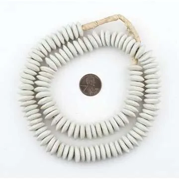 TheBeadChest Ashanti Fair Trade Glass Saucer Beads - African Tribal Ethnic Disk Rondelle Spacers (Wh...