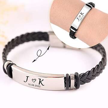 EDSG Valentines Day Gifts for Him Personalized Mens Bracelet Custom Engraved Bracelets for Men Personalized Gifts for Men Boyfriend Husband Dad Birthday Wedding Anniversary(Design 1)