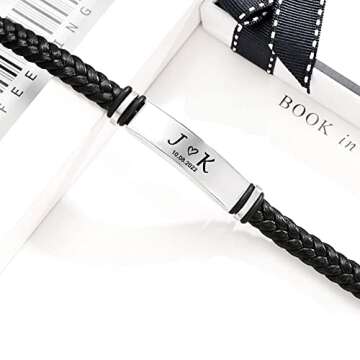 EDSG Valentines Day Gifts for Him Personalized Mens Bracelet Custom Engraved Bracelets for Men Personalized Gifts for Men Boyfriend Husband Dad Birthday Wedding Anniversary(Design 1)