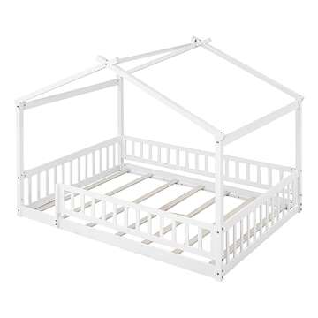 Polibi Full Size Wood House Bed for Kids and Teens