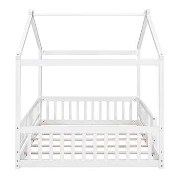 Polibi Full Size Wood House Bed for Kids and Teens