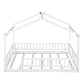 Polibi Full Size Wood House Bed for Kids and Teens