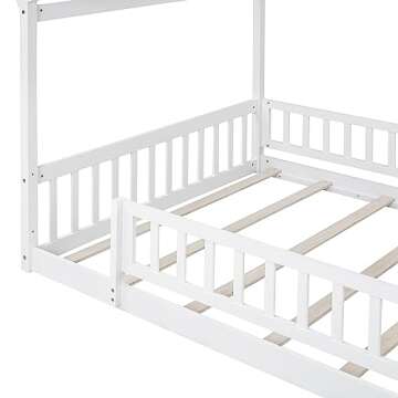 Polibi Full Size Wood House Bed for Kids and Teens