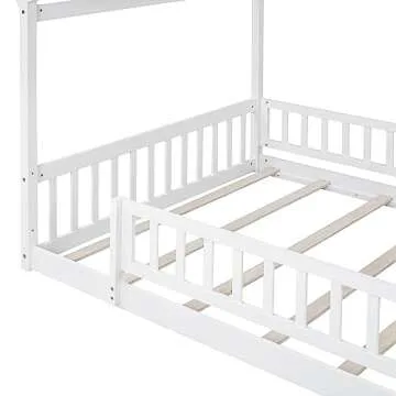 Polibi Full Size Wood House Bed for Kids and Teens