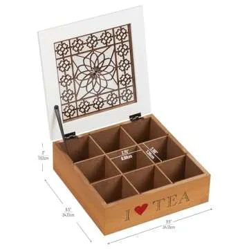 Mind Reader Decorative Tea Bag Organizer, 90 Bags, Countertop Organizer, Coffee Bar, Kitchen, 9.45"L x 9.45"W x 3.15"H, Brown