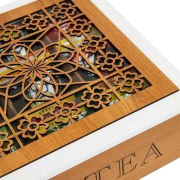 Mind Reader Decorative Tea Bag Organizer, 90 Bags, Countertop Organizer, Coffee Bar, Kitchen, 9.45"L x 9.45"W x 3.15"H, Brown