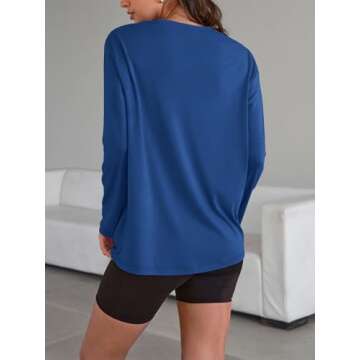 Trendy Queen Womens Oversized Long Sleeve T Shirts 2025 Basic Crewneck Tee Fall Tops Casual Workout Y2K Clothes Blue L