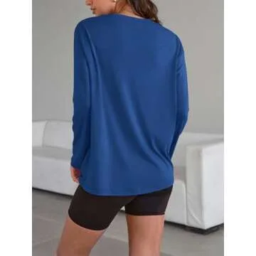 Trendy Queen Womens Oversized Long Sleeve T Shirts 2025 Basic Crewneck Tee Fall Tops Casual Workout Y2K Clothes Blue L