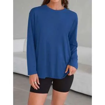 Trendy Queen Womens Oversized Long Sleeve T Shirts 2025 Basic Crewneck Tee Fall Tops Casual Workout Y2K Clothes Blue L