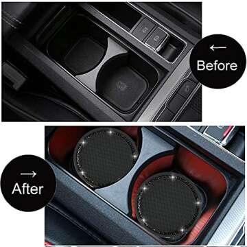 Bling Cup Holder 2Pcs Universal 2.75 inch Insert Coaster Car Interior Accessories Silicone Anti Slip Crystal Rhinestone, Black with Black Diamond