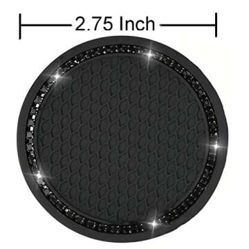 Bling Cup Holder 2Pcs Universal 2.75 inch Insert Coaster Car Interior Accessories Silicone Anti Slip Crystal Rhinestone, Black with Black Diamond