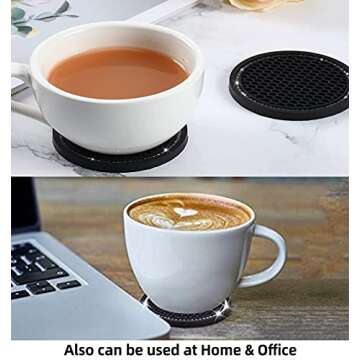 Bling Cup Holder 2Pcs Universal 2.75 inch Insert Coaster Car Interior Accessories Silicone Anti Slip Crystal Rhinestone, Black with Black Diamond