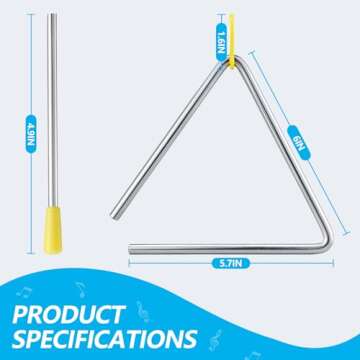 TIPTAP Hand Percussion Triangle, 6IN Musical Steel Triangle with Striker, Percussion Instrument for ...