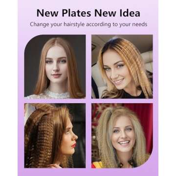 DSHOW Hair Crimper for Women with 4 Interchangeable Plates, Crimper Hair Iron Volumizing Flufft Hairstyle Crimping Iron for Hair with 5 Heat Settings & 60 Min Auto Off