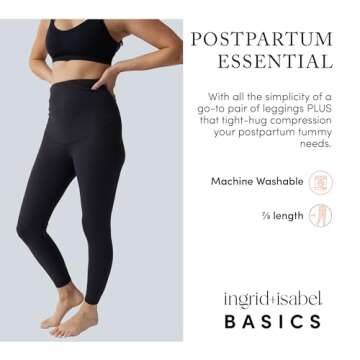 Ingrid and Isabel Basics Postpartum Compression Leggings for Tummy Control & Support Black S