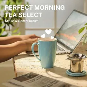 Sweese Tea Cup with Infuser and Lid, Microwave Safe Tea Mug with Handle - 15 oz Porcelain Cup for Tea Warm and Hot Water - Quality Tea Infuser Cup for Tea Drinker
