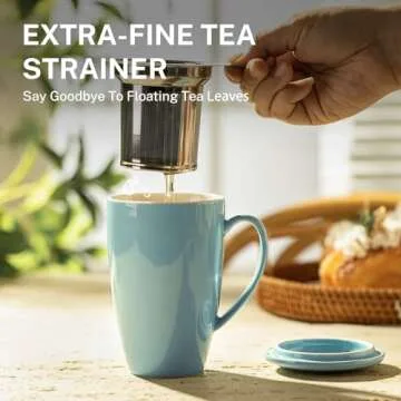 Sweese Tea Cup with Infuser and Lid, Microwave Safe Tea Mug with Handle - 15 oz Porcelain Cup for Tea Warm and Hot Water - Quality Tea Infuser Cup for Tea Drinker
