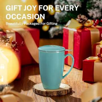 Sweese Tea Cup with Infuser and Lid, Microwave Safe Tea Mug with Handle - 15 oz Porcelain Cup for Tea Warm and Hot Water - Quality Tea Infuser Cup for Tea Drinker