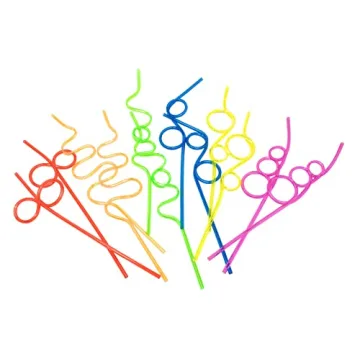 12-Pk Crazy Straws for Kids - Fun & Reusable Plastic Straws for Parties