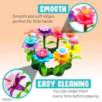 FUNZBO Flower Garden Building Toys - STEM Toy Gardening Gift for Kids, Toddler Girls Toys, Sorting and Stacking Toys, Kids Crafts, Toddler Toy Gifts for 4, 5, 6, 7 Year Old Girls