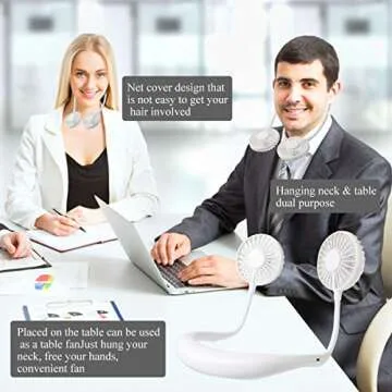 ANYPOWK Portable Neck Fan, USB Rechargeable Fan with 3 Speeds Adjustable, Neck Fans Portable Recharg...