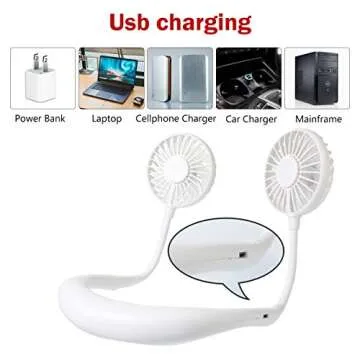 ANYPOWK Portable Neck Fan, USB Rechargeable Fan with 3 Speeds Adjustable, Neck Fans Portable Rechargable Prime with LED Lights - White