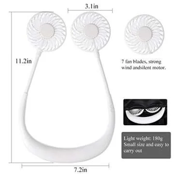 ANYPOWK Portable Neck Fan, USB Rechargeable Fan with 3 Speeds Adjustable, Neck Fans Portable Rechargable Prime with LED Lights - White