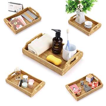 Hipiwe Rattan Serving Tray with Handles - Hand-Woven Decorative Tray for Storage Breakfast, Drinks, ...