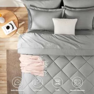 CozyLux Full Comforter Set with Sheets 7 Pieces Bed in a Bag Light Grey All Season Bedding Sets with...