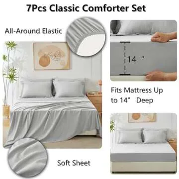 CozyLux 7-Piece Full Comforter Set in Light Grey