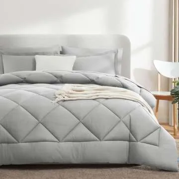 CozyLux 7-Piece Full Comforter Set in Light Grey