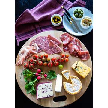 LUX American Oak Wood Diameter 19 inches Oversized Charcuterie Board | Large Cheese Board | Serving Board With Handle for Serving Cheeses, Meats, Crackers, and Wine | Unique Gift (Round Cutting Board)