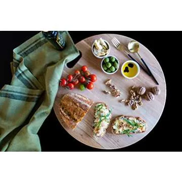 LUX American Oak Wood Diameter 19 inches Oversized Charcuterie Board | Large Cheese Board | Serving Board With Handle for Serving Cheeses, Meats, Crackers, and Wine | Unique Gift (Round Cutting Board)