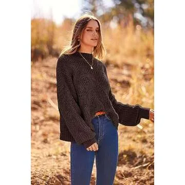PRETTYGARDEN Women's Fall Oversized Pullover Sweaters Casual Crewneck Long Sleeve Chunky Cable Knit Blouse Top (Coffee,Medium)