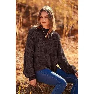 PRETTYGARDEN Women's Fall Oversized Pullover Sweaters Casual Crewneck Long Sleeve Chunky Cable Knit Blouse Top (Coffee,Medium)