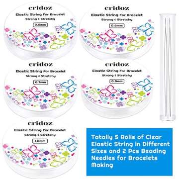 Cridoz 5 Rolls Clear Elastic String for Jewelry Making with Needles