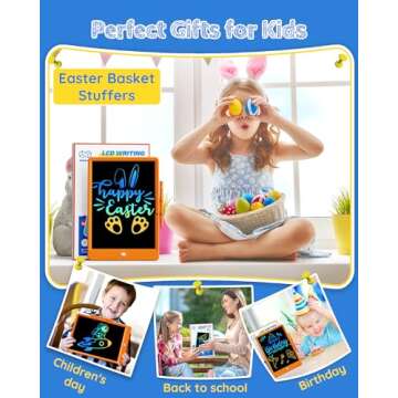 TEKFUN Toys for Girls Boys 10IN LCD Writing Tablet, Magic Doodle Board with Anti-Lost Stylus, Mess Free Coloring for Toddlers Drawing Pad, Toddler Travel Car Plane Trip Toys Gifts (Orange)