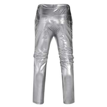 COOFANDY Men's Nightclub Metallic Silver Pants Shinny Slim Disco Hiphop Dance Jeans Pants Costume Party Clubwear,Extravagant Grey,X-Large