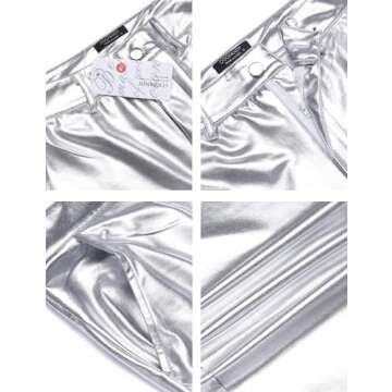COOFANDY Men's Nightclub Metallic Silver Pants Shinny Slim Disco Hiphop Dance Jeans Pants Costume Party Clubwear,Extravagant Grey,X-Large